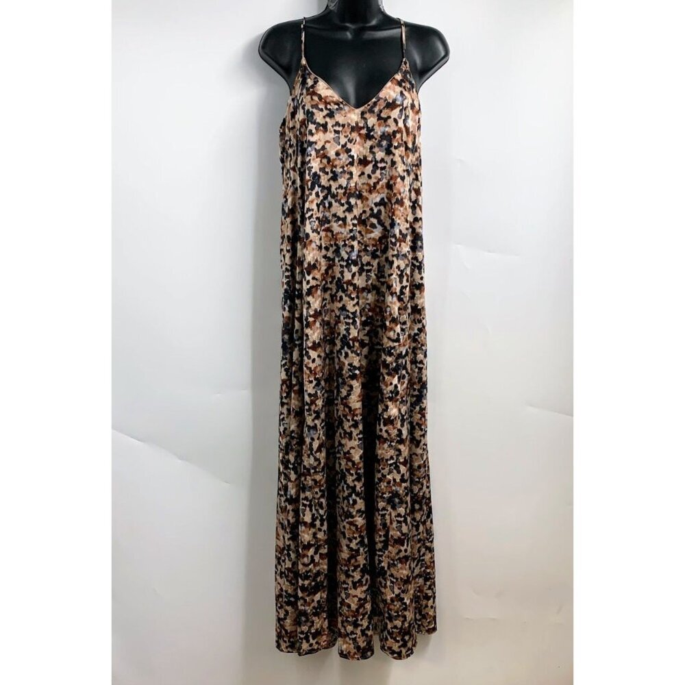 Nicole Miller Women's Leopard Printed Satin Spaghetti Strap Maxi Dress Size XS